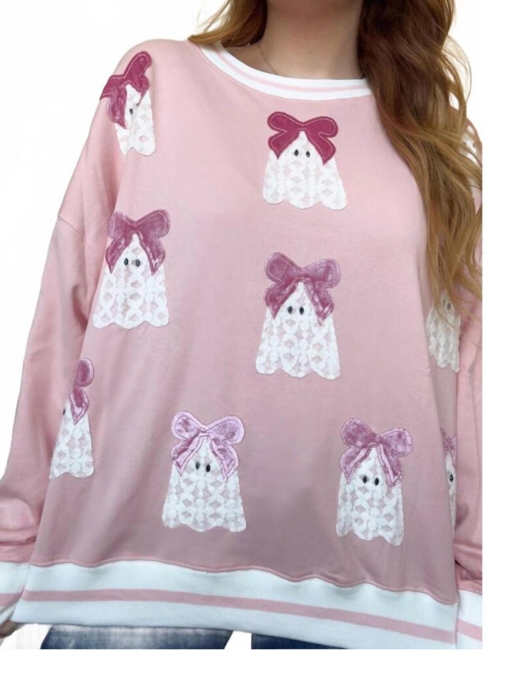 PEACH LOVE lace ghost pullover in pink